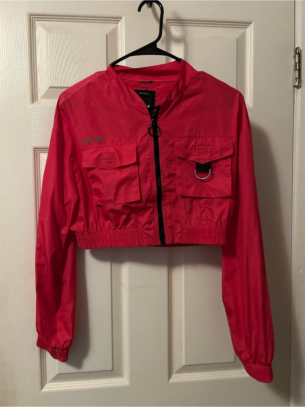 Bershka Bright Pink Cropped Bomber Jacket